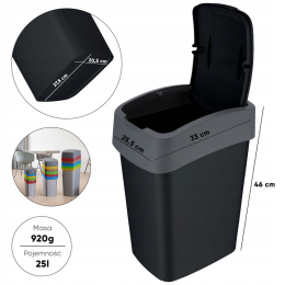 Контейнер для мусора чорний "FLIP BIN" 25L